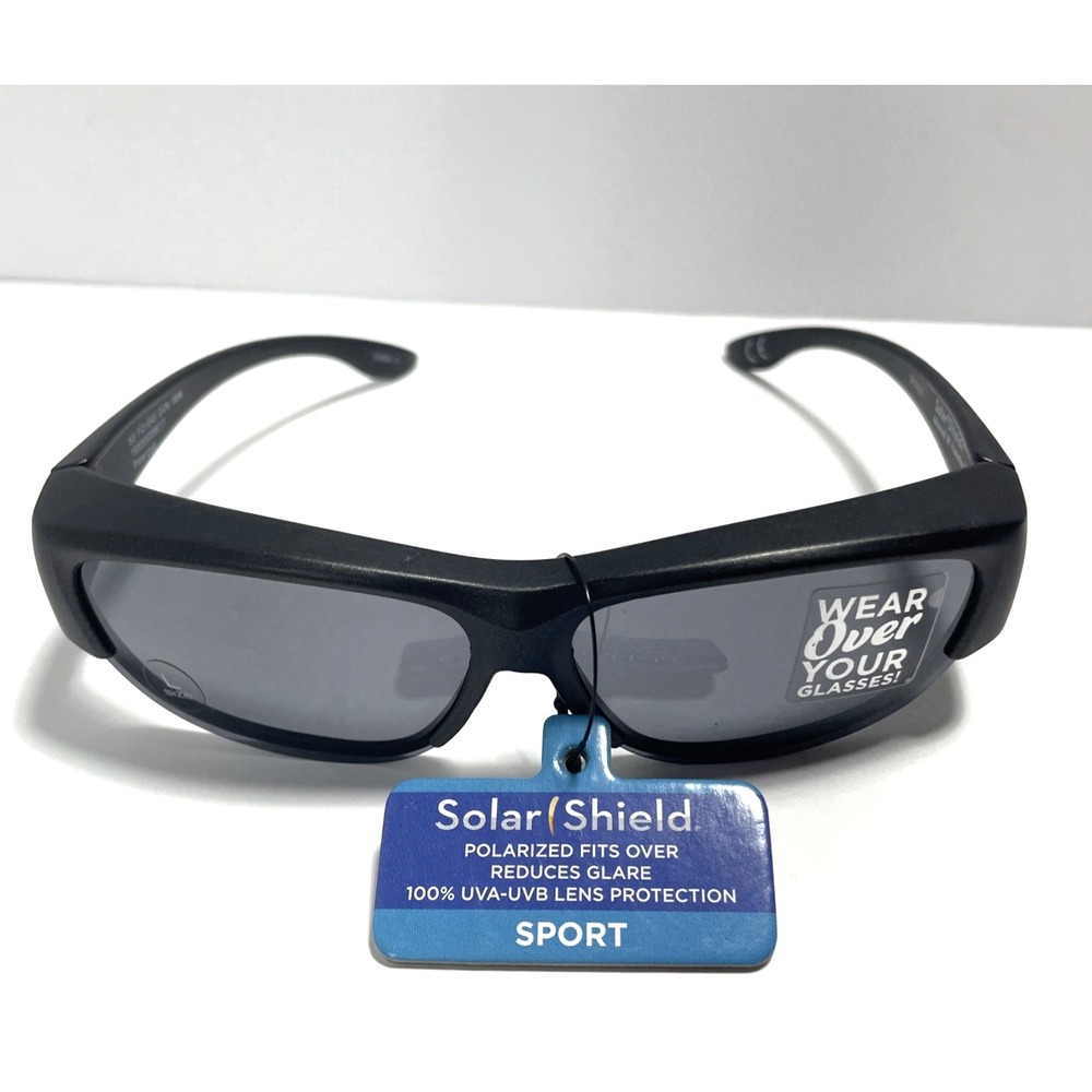 Solar Shield Fit-Over Sport Sunglasses Black Frame Polarized Lenses NWT 100% UV